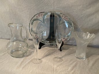 Glass Vase, Pitcher, Platter And Decor
