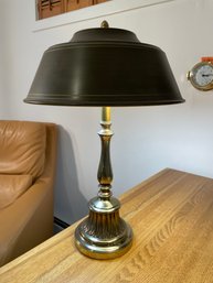 Vintage Brass Desk Lamp With Olive Metal Shade