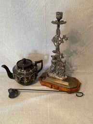 Eastern European Candlestick And Teapot