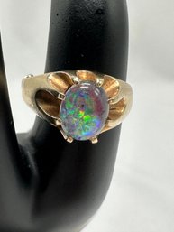 Fire Opal Cabachon 14K Gold Ring, Fire Opal 14K Pendant