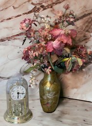 Vintage Cloisonne Brass Vase And Elgin American Anniversary Glass Dome Clock