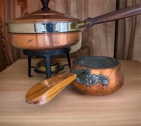 Vintage Copper Fondue Pot, Chafer, Lid, Burner &  Stand