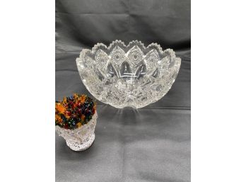 Beautifully Cut Crystal Bowl & Matching Toothpick Holder