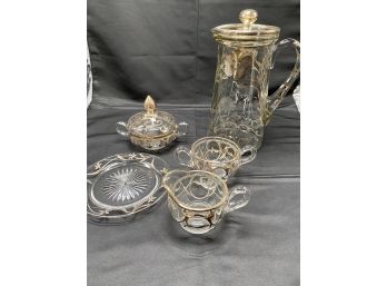 Silver Overlay Glass Coffee Serving Set