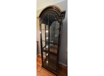 Asian Motif Curio Cabinet Black Lacquer Curio Cabinet