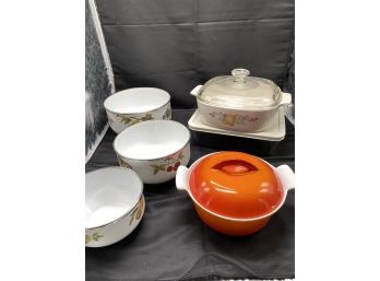 Assorted Kitchenwares -- Cast Iron, Pyrex And Corning