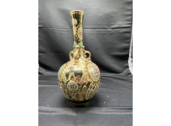 Nippon Bottleneck Vase Handpainted In Greens And Golds