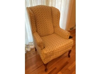 Classic Wingback Arm Chair Beige Woven Pattern