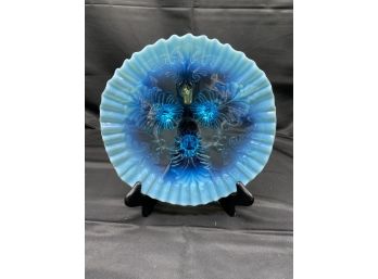 Clear Blue And Milky Blue Glass Three-Footed Candy Dish