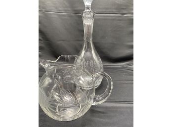 Etched Glass Pitcher & Decanter