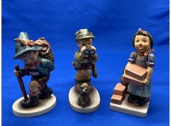 (3) Hummel Figurines The Builder, Good Hunting, Flower Vendor