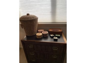 Wicker Trash Basket And Trinket Boxes