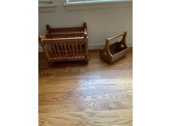 Wooden Magazine Rack And Basket