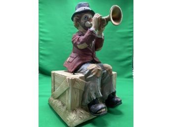 Hand-Painted Bisque Porcelain Willie The Trumpeter Music Box