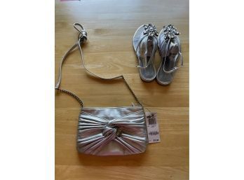 Tahari Never Used Silver Handbag And Shoes Womens 8M