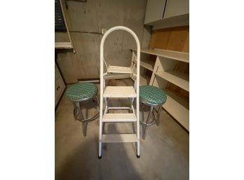 Folding Step Ladder And Vintage Stools