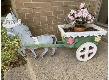 Pair Of Donkeys Pulling Wagon Planters