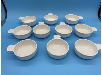 Individual Corning Ware Soup Bowls - 10, Two Have Cracks See Pics.