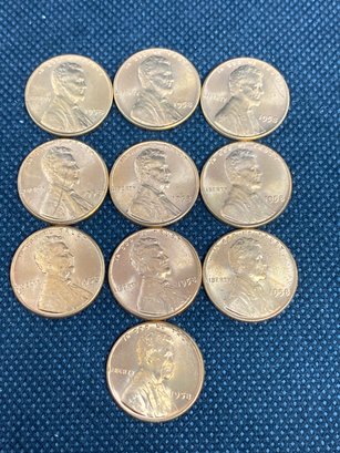 1958 Uncirculated Wheat Penny Lot Of 10