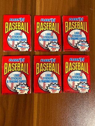 1991 Fleer Lot Of (6)Unopened Baseball Wax Packs