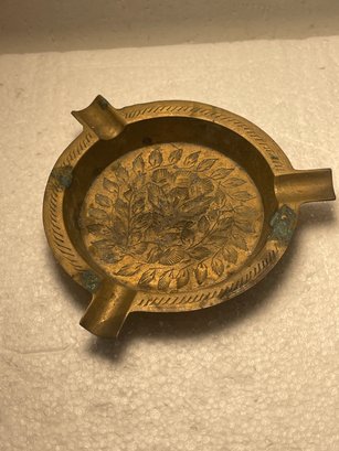 Authentic Made In India Brass Floral Etched Ashtray