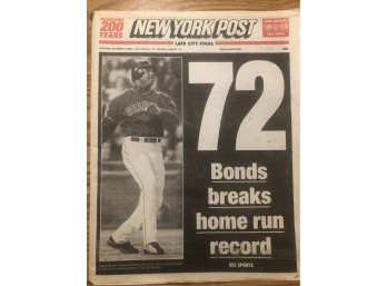 Barry Bonds Home Run Record Original New York Post