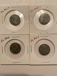 1943 Steel Wheat Pennies - No Mint Mark Lot Of 4