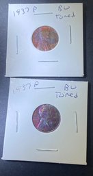 1937 P Lincoln Cent Toned BU Lot Of 2