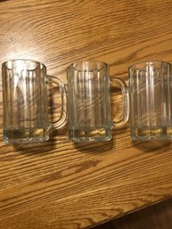 Set Of (3)  Brand New Beer Mugs Thick Clear Glass