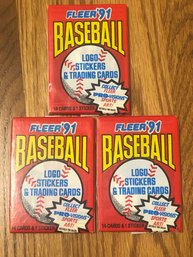 1991 Fleer Lot Of (3) Unopened Baseball Wax Packs