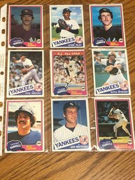 Lot Of (9) 1980s Yankees Baseball Cards