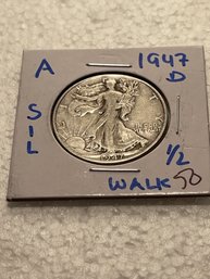 1947 D Walking Liberty Half Dollar 90 Silver Fine