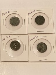 1943 Steel Wheat Pennies - No Mint Mark Lot Of 4