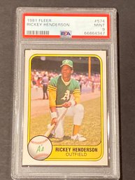1981 Fleer #351 Rickey Henderson PSA 9 MINT Second Year Card Oakland As Vintage