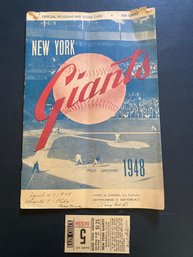 1948 New York Giants Baseball Program And Ticket Stub At Polo Grounds NY