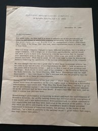 NBC Letter To Employees About JFK Assassination. RARE!!!