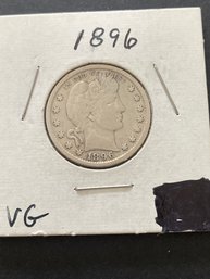 1896-o Barber Quarter.  Some Letters Are Visible.  VG.