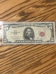 1963 $5 Bill With RED Seal