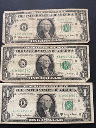 1964 A One Dollar Silver Certificate Lot Of 3