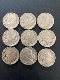 1937 Buffalo Nickel Lot Of 9