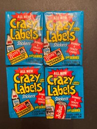 Vintage 1979 CRAZY LABELS FLEER 1 Sealed Wax Pack VARIATION ALA WACKY PACKS Lot Of 4