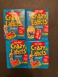 Vintage 1979 CRAZY LABELS FLEER 1 Sealed Wax Pack VARIATION ALA WACKY PACKS Lot Of 4