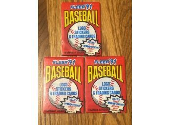 1991 Fleer Lot Of (3) Unopened Baseball Wax Packs