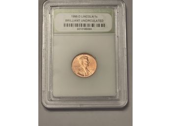 1996 D Penny INB Encapsulated  Brilliant Uncirculated