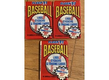 1991 Fleer Baseball Card Packs Lot Of 3