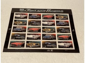 50'S FINS AND CHROME SHEET OF 20 US STAMPS. 42 CENTS