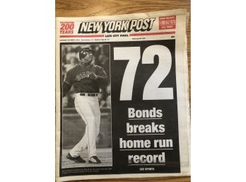 Barry Bonds Home Run Record Original New York Post