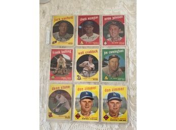 1959 Topps Baseball Card Lot Of 9