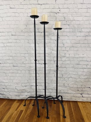 Set Of 3 Large Metal Candle Stands