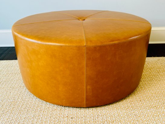 Custom Saddle Colored Leather Round Ottoman